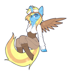 Size: 2298x2394 | Tagged: safe, artist:vitrei, oc, oc only, oc:skydreams, species:anthro, species:pony, species:unicorn, artificial wings, augmented, aviator goggles, boots, clothing, commission, corset, female, goggles, mare, royal equestrian skyguard, shoes, simple background, solo, steampunk, transparent background, wings