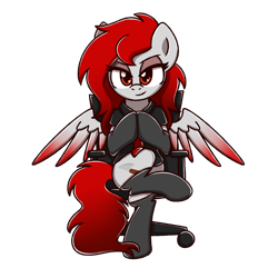 Size: 2048x2048 | Tagged: source needed, useless source url, safe, artist:sugar morning, oc, oc only, oc:ketsueki shēdo, species:pegasus, species:pony, chair, clothing, cutie mark, eyeshadow, female, looking at you, makeup, plotting, plotting your demise, simple background, sitting, socks, spread wings, transparent background, wings