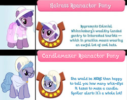Size: 615x484 | Tagged: safe, gameloft, idw, species:earth pony, species:pony, bio, clothing, dress, duo, female, game screencap, glasses, hat, looking at you, mare, purple, stars, unnamed pony