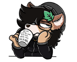 Size: 2560x2048 | Tagged: source needed, useless source url, safe, artist:sugar morning, oc, oc only, oc:finn, species:dog, species:pony, species:wolf, beanie, bored, clothing, coffee mug, colored, commission, dog pony, drinking, ear piercing, earring, glasses, hat, hoodie, jewelry, leaf, looking away, messy mane, mug, paws, piercing, pinky out, simple background, solo, sweater, text, transparent background, wolf pony
