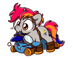 Size: 2560x2048 | Tagged: source needed, useless source url, safe, artist:sugar morning, oc, oc only, oc:ironfire, oc:ryo, species:pony, species:unicorn, adorable distress, adorable face, belt, biting, blushing, boots, chibi, clothing, commission, cute, cutie mark, duo, ear bite, female, floppy ears, glasses, goggles, iryo, male, mare, nibbling, on top, ship, shoes, simple background, stallion, standing, straight, transparent background