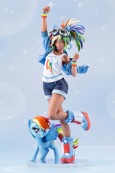 Size: 534x800 | Tagged: safe, kotobukiya, character:rainbow dash, species:human, species:pegasus, species:pony, my little pony:equestria girls, beautiful, bishoujo, boots, clothing, denim shorts, figurine, goggles, human ponidox, humanized, kotobukiya rainbow dash, leg in air, legs, lidded eyes, one eye closed, self ponidox, sexy, shoes, shorts, solo, sultry pose, tank top, tomboy, wink, winking at you