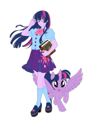 Size: 4237x6000 | Tagged: safe, artist:pink1ejack, kotobukiya, character:twilight sparkle, character:twilight sparkle (alicorn), species:alicorn, species:human, species:pony, my little pony:equestria girls, absurd resolution, bishoujo, book, clothing, cute, female, glasses, human ponidox, humanized, i can't believe it's not sci-twi, japanese, kotobukiya twilight sparkle, looking at you, mare, miniskirt, moe, open mouth, pleated skirt, self ponidox, shoes, simple background, skirt, smiling, socks, solo, transparent background, twiabetes, twilight's professional glasses, vector