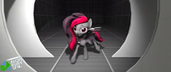 Size: 2048x858 | Tagged: safe, artist:alope ruby aspendale, oc, oc:discordant storm, species:pegasus, species:pony, 3d, collar, cute, female, gray coat, inside, mare, pegasus oc, red eyes, red mane, solo, source filmmaker, wings