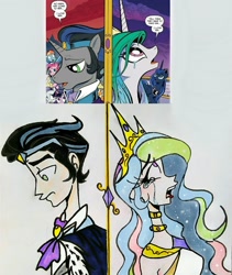 Size: 1747x2073 | Tagged: safe, artist:citi, idw, character:good king sombra, character:king sombra, character:princess celestia, species:human, ship:celestibra, crying, female, humanized, male, reflections, screencap reference, shipping, straight