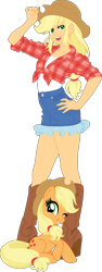 Size: 2267x6000 | Tagged: safe, artist:pink1ejack, kotobukiya, character:applejack, species:earth pony, species:human, species:pony, my little pony:equestria girls, absurd resolution, applejack's hat, bishoujo, boots, clothing, cowboy hat, cute, denim skirt, female, freckles, hat, human ponidox, humanized, kotobukiya applejack, looking at you, mare, miniskirt, moe, one eye closed, open mouth, self ponidox, shirt, shoes, simple background, sitting, skirt, smiling, stetson, thighs, transparent background, vector, wink