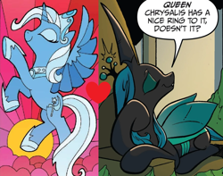 Size: 910x716 | Tagged: safe, idw, character:queen chrysalis, character:trixie, alternate universe, draw me like one of your french girls, female, lesbian, shipping, shipping domino, trixalis