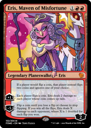 Size: 375x523 | Tagged: safe, edit, idw, character:daybreaker, character:princess celestia, character:princess eris, ccg, collar, magic the gathering, nightmare knights, staff, staff of sacanas, trading card, trading card edit