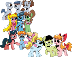 Size: 3023x2399 | Tagged: safe, artist:vgc2001, idw, species:earth pony, species:pony, species:unicorn, amy anderson, archie andrews, archie comics, betty cooper, blossom (powerpuff girls), bow, bow tie, bubbles (powerpuff girls), buttercup (powerpuff girls), colt, curly howard, female, filly, happy, larry fine, lita kino, male, moe howard, ponified, sad, sailor jupiter, sailor mercury, sailor moon, serena tsukino, the powerpuff girls, the three stooges, unamused, veronica lodge