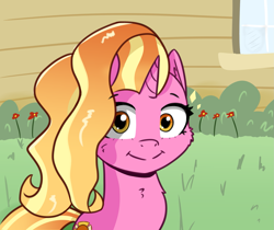 Size: 1957x1641 | Tagged: safe, artist:artiks, character:luster dawn, species:pony, species:unicorn, cheek fluff, female, looking at you, smiling, smiling at you, solo