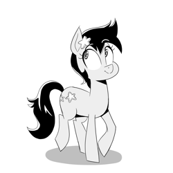 Size: 1500x1500 | Tagged: safe, artist:cassettepunk, seven seas, character:star dancer, species:earth pony, species:pony, my little pony: the manga, grayscale, monochrome, simple background, solo, white background