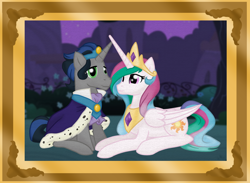Size: 1500x1100 | Tagged: safe, artist:votederpycausemufins, idw, character:good king sombra, character:king sombra, character:princess celestia, ship:celestibra, crown, female, jewelry, male, night, painting, regalia, shipping, straight