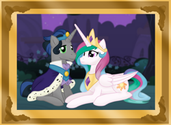 Size: 1500x1100 | Tagged: safe, artist:votederpycausemufins, idw, character:good king sombra, character:king sombra, character:princess celestia, crown, jewelry, night, painting, regalia