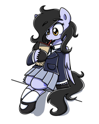 Size: 2048x2560 | Tagged: source needed, useless source url, safe, artist:sugar morning, oc, oc only, oc:tail, species:pegasus, species:pony, clothing, cute, cutie mark, drink, eyelashes, female, freckles, mary janes, pleated skirt, pocket, school uniform, shoes, simple background, sitting, skirt, socks, solo, straw, straw in mouth, transparent background, wings