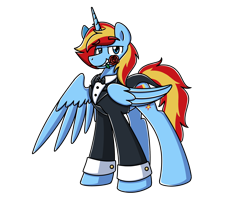 Size: 2560x2048 | Tagged: source needed, useless source url, safe, artist:sugar morning, oc, oc only, oc:rayden, species:alicorn, species:pony, clothing, colored, commission, cutie mark, flower, horn, looking at you, male, necktie, rose, simple background, solo, spread wings, stallion, standing, suit, transparent background, wings