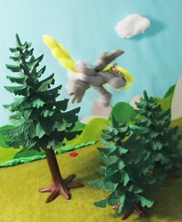 Size: 809x988 | Tagged: safe, artist:malte279, character:derpy hooves, species:pegasus, species:pony, craft, flying, food, muffin, packaging, playmobil, sculpture, solo, starch, starch sculpture, tree