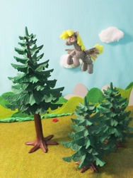 Size: 1024x1365 | Tagged: safe, artist:malte279, character:derpy hooves, species:pegasus, species:pony, craft, flying, food, muffin, packaging, playmobil, sculpture, solo, starch, starch sculpture, tree