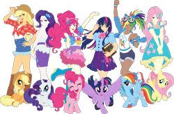 Size: 12189x8000 | Tagged: safe, artist:pink1ejack, kotobukiya, character:applejack, character:fluttershy, character:pinkie pie, character:rainbow dash, character:rarity, character:twilight sparkle, character:twilight sparkle (alicorn), species:alicorn, species:earth pony, species:human, species:pegasus, species:pony, species:unicorn, my little pony:equestria girls, absurd resolution, anime style, applejack's hat, backless, bishoujo, book, boots, bracelet, clothing, cowboy hat, dark skin, denim skirt, dress, eyes closed, fake ears, female, glasses, goggles, hat, human coloration, human ponidox, humane five, humane six, humanized, i can't believe it's not sci-twi, jewelry, kotobukiya applejack, kotobukiya fluttershy, kotobukiya pinkie pie, kotobukiya rainbow dash, kotobukiya rarity, kotobukiya twilight sparkle, looking at you, mane six, mare, miniskirt, moe, one eye closed, open mouth, pleated skirt, ponytail, prone, self ponidox, shirt, shoes, shorts, side slit, simple background, sitting, skirt, smiling, socks, spread wings, stetson, tank top, tanned, transparent background, twilight's professional glasses, vector, wings, wink, wristband