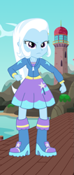 Size: 433x1024 | Tagged: artist needed, safe, artist:malte279, edit, character:trixie, my little pony:equestria girls, lighthouse, pier, solo