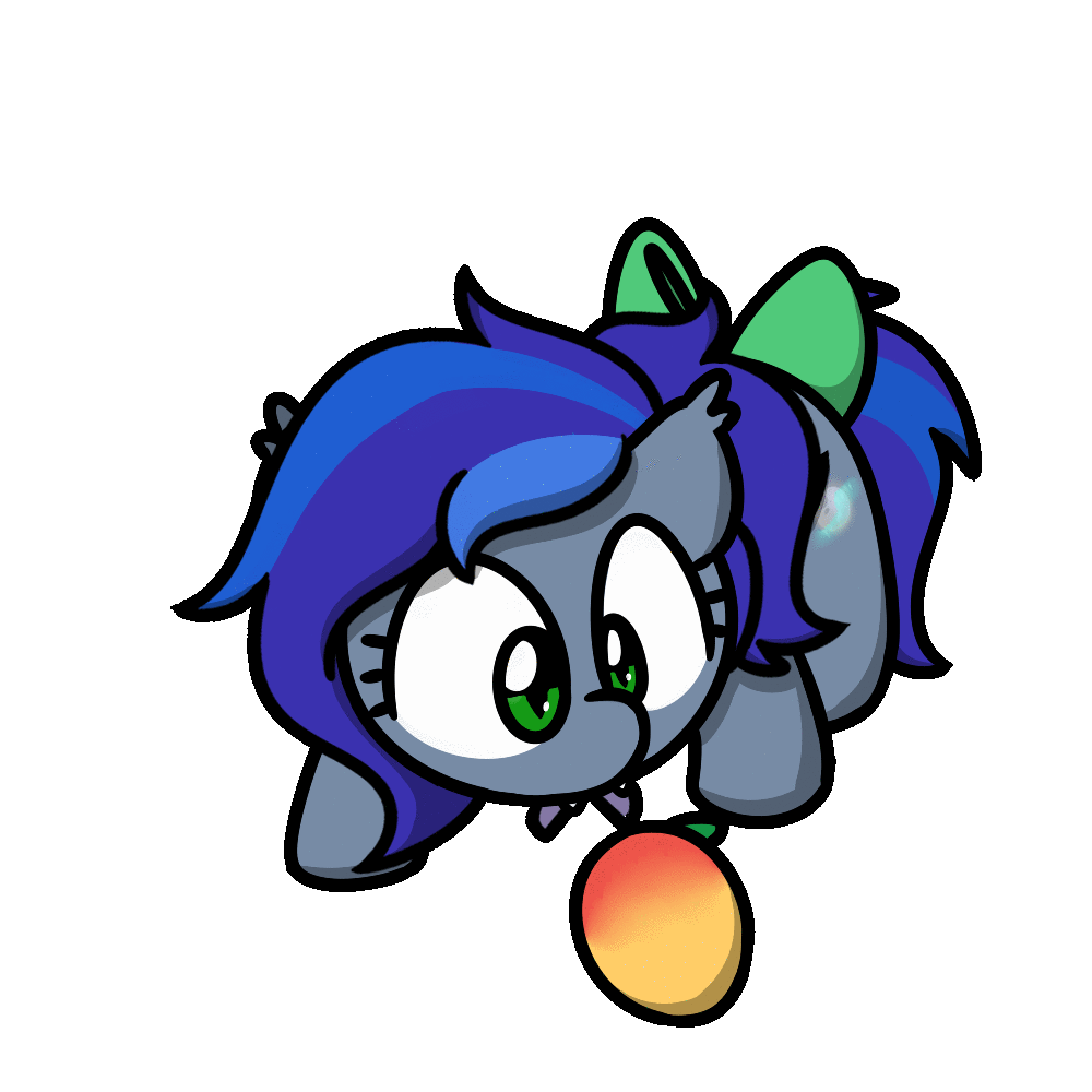 Size: 1000x1000 | Tagged: safe, artist:sugar morning, oc, oc only, oc:lunar aurora, species:bat pony, species:pony, animated, behaving like a cat, bow, colored, commission, cute, cutie mark, female, food, mango, simple background, solo, sugar morning's play time, transparent background, ych result, your character here