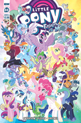 Size: 659x1000 | Tagged: safe, artist:tonyfleecs, idw, character:angel bunny, character:apple bloom, character:applejack, character:derpy hooves, character:flash magnus, character:fluttershy, character:gallus, character:gummy, character:meadowbrook, character:mistmane, character:ocellus, character:owlowiscious, character:pinkie pie, character:princess cadance, character:princess celestia, character:princess flurry heart, character:princess luna, character:rainbow dash, character:rarity, character:rockhoof, character:sandbar, character:scootaloo, character:shining armor, character:silverstream, character:smolder, character:somnambula, character:spike, character:starlight glimmer, character:stygian, character:sweetie belle, character:tank, character:tempest shadow, character:trixie, character:twilight sparkle, character:twilight sparkle (alicorn), character:yona, species:alicorn, species:bird, species:changeling, species:classical hippogriff, species:dragon, species:earth pony, species:griffon, species:hippogriff, species:owl, species:pegasus, species:pony, species:rabbit, species:reformed changeling, species:unicorn, species:yak, g4, alligator, animal, armor, baby, baby pony, blep, bow, broken horn, clothing, cloven hooves, colored hooves, confetti, cover, cowboy hat, cutie mark crusaders, dragoness, female, filly, firebreathing, flying, hair bow, hat, helmet, horn, jewelry, male, mane seven, mane six, mare, monkey swings, necklace, smiling, stallion, student six, teenager, tongue out, tortoise, unshorn fetlocks, wall of tags, winged spike
