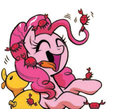 Size: 522x462 | Tagged: safe, artist:brendahickey, edit, idw, character:pinkie pie, species:crab, species:earth pony, species:pony, floaty, pinch, simple background, transparent background