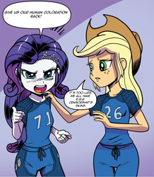 Size: 1068x1224 | Tagged: safe, artist:pencils, edit, idw, character:applejack, character:rarity, my little pony:equestria girls, censorship, hasbro, op is a duck, op is trying to start shit
