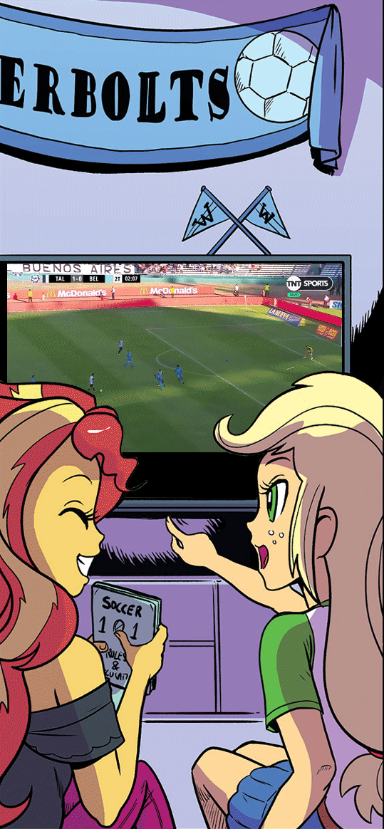 Size: 539x1164 | Tagged: safe, artist:pencils, edit, idw, character:applejack, character:sunset shimmer, species:human, my little pony:equestria girls, animated, argentina, belgrano de córdoba, cropped, goal, irl, irl human, photo, talleres de córdoba, television