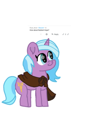 Size: 1080x1575 | Tagged: safe, artist:chespinfan, idw, character:radiant hope, species:pony, species:unicorn, cloak, clothing, female, mare, requested art, simple background, smiling, solo, white background