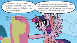Size: 655x366 | Tagged: safe, edit, idw, character:twilight sparkle, character:twilight sparkle (alicorn), species:alicorn, species:pony, derpibooru, background pony, meta, op is a duck, op is trying to start shit, soapbox, twilight justifies evil meme