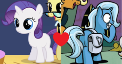 Size: 852x448 | Tagged: safe, edit, edited screencap, idw, screencap, character:rarity, character:trixie, episode:the cutie mark chronicles, g4, my little pony: friendship is magic, comic, cropped, female, lesbian, rarixie, shipping, shipping domino