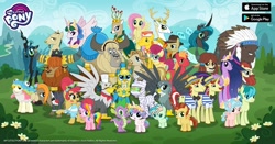 Size: 1200x630 | Tagged: safe, gameloft, idw, official, character:big mcintosh, character:big wig, character:carrot cake, character:chief thunderhooves, character:cozy glow, character:flam, character:flim, character:fluttershy, character:gabby, character:gallus, character:gustave le grande, character:jeff letrotski, character:king aspen, character:lemon crumble, character:posey shy, character:prince rutherford, character:princess celestia, character:princess flurry heart, character:professor omega, character:queen chrysalis, character:queen cleopatrot, character:rainbow harmony, character:sandbar, character:spike, character:twilight sparkle, character:twilight sparkle (alicorn), character:yona, species:alicorn, species:buffalo, species:changeling, species:deer, species:donkey, species:dragon, species:earth pony, species:griffon, species:pegasus, species:pony, species:unicorn, species:yak, episode:the last problem, g4, my little pony: friendship is magic, advertisement, changeling queen, cloud, coral currents, evil celestia, female, filly, flim flam brothers, friendship student, gustave le grande, horwitz, idw showified, indiana jones, indiana pones, male, mare, mountain, mummy, older, older twilight, older yona, pirate, princess twilight 2.0, rainbow trout (character), reflections, reversalis, royal guard gallus, sky, stallion