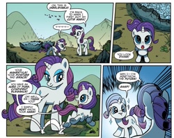 Size: 981x780 | Tagged: safe, artist:pencils, idw, official comic, character:rarity, species:pony, comic, comic panel, cropped, cute, duality, female, filly, filly rarity, foal, geode, mare, raribetes, self ponidox, starry eyes, time paradox, wingding eyes, younger