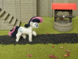 Size: 1024x769 | Tagged: safe, alternate version, artist:malte279, character:bon bon, character:sweetie drops, species:earth pony, species:pony, craft, cutie mark, felt, felting, needle felted, playmobil, plushie, stairs, well