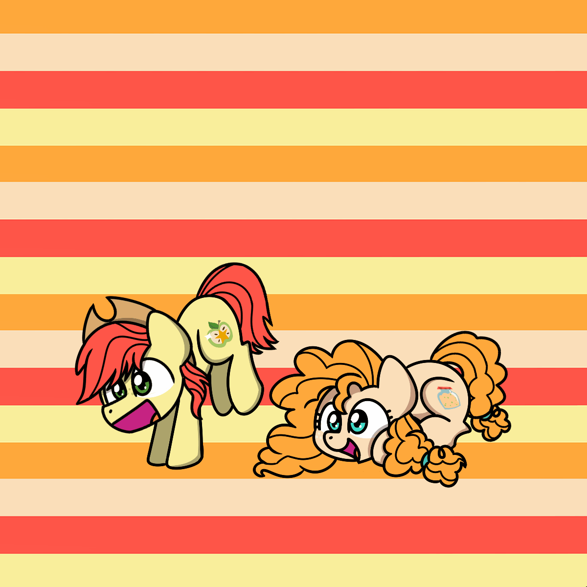 Size: 1200x1200 | Tagged: safe, artist:sugar morning, part of a set, character:bright mac, character:pear butter, species:earth pony, species:pony, ship:brightbutter, animated, brightabetes, couple, cute, female, happy, jumping, leaping, loop, male, mare, pearabetes, shipping, simple background, stallion, straight, sugar morning's jumping ponies