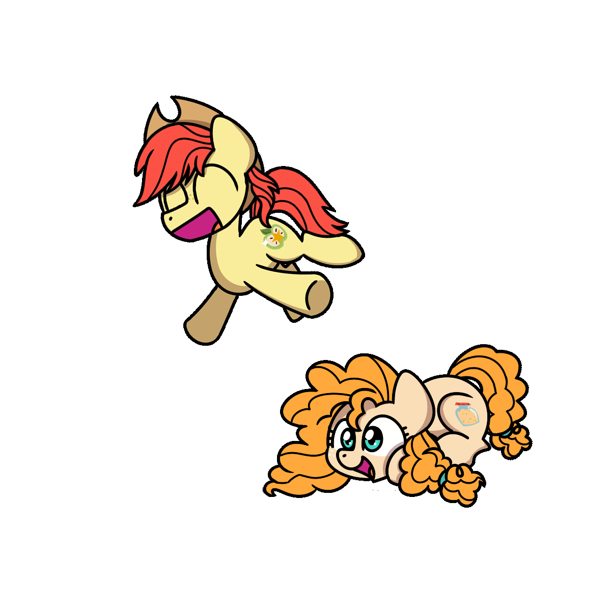 Size: 1200x1200 | Tagged: safe, artist:sugar morning, part of a set, character:bright mac, character:pear butter, species:earth pony, species:pony, ship:brightbutter, animated, couple, cute, female, happy, husband and wife, jumping, leaping, loop, male, mare, shipping, simple background, stallion, straight, sugar morning's jumping ponies, transparent background