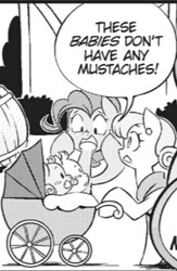 Size: 295x452 | Tagged: safe, seven seas, character:pinkie pie, species:earth pony, species:pony, my little pony: the manga, babies, baby, black and white, female, foal, grayscale, manga, mare, monochrome, out of context