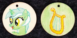 Size: 1000x500 | Tagged: safe, artist:malte279, character:lyra heartstrings, craft, cutie mark, jewelry, pendant, special agent, traditional art, wood