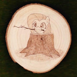 Size: 1024x1024 | Tagged: safe, artist:malte279, character:fluttershy, craft, fluttertree, pyrography, traditional art, tree, wood