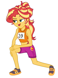 Size: 6000x8000 | Tagged: safe, artist:emeraldblast63, idw, character:sunset shimmer, my little pony:equestria girls, clothing, exercise, raised eyebrow, scene interpretation, sexy, shoes, shorts, show accurate, simple background, sneakers, sports shorts, sporty style, tank top, tomboy, transparent background, turquoise eyes, vector, yellow skin