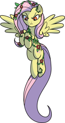 Size: 4000x7600 | Tagged: safe, artist:cencerberon, idw, character:fluttershy, species:pegasus, species:pony, absurd resolution, corrupted, female, mare, poison ivy, poison ivyshy, ponies of dark water, red eyes, simple background, solo, transparent background, vector