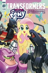 Size: 659x1000 | Tagged: safe, idw, character:fluttershy, species:pegasus, species:pony, beastbox, butterfly, clash of hasbro's titans, cover, decepticon, friendship in disguise, laserbeak, ravage, transformers