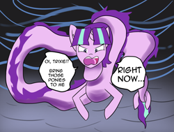 Size: 2485x1874 | Tagged: safe, artist:artiks, character:starlight glimmer, species:dragon, species:pony, species:unicorn, angery, crossover, dialogue, eastern dragon, female, kaido, long glimmer, one piece, solo, speech bubble