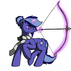 Size: 600x600 | Tagged: safe, artist:skydreams, edit, oc, oc only, oc:starshine, species:pony, species:unicorn, archery, bow, clothing, dungeons and dragons, female, glowing horn, horn, mare, pen and paper rpg, ponytail, ranger, rpg, scarf, simple background, solo, transparent background