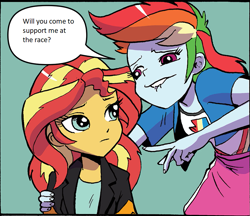 Size: 891x769 | Tagged: safe, edit, idw, character:rainbow dash, character:sunset shimmer, my little pony:equestria girls, lip bite