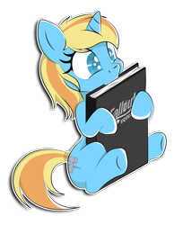 Size: 9000x11015 | Tagged: safe, artist:drpokelover, oc, oc only, oc:skydreams, species:pony, species:unicorn, fallout equestria, book, chibi, commission, cute, dawwww, female, hug, mare, nom, simple background, transparent background, ych result