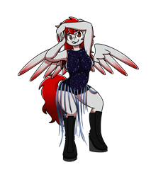 Size: 2560x3000 | Tagged: safe, artist:sugar morning, oc, oc only, oc:ketsueki shēdo, species:anthro, species:pegasus, species:pony, armpits, boots, clothing, colored, commission, dancing, female, looking at you, pose, shakira, shoes, simple background, smiling, spread wings, transparent background, wings