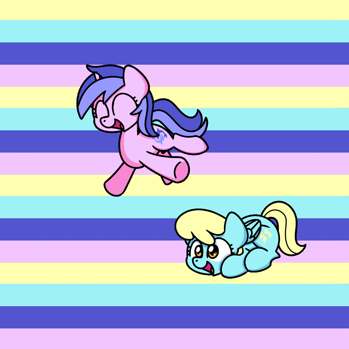 Size: 1200x1200 | Tagged: safe, artist:sugar morning, character:sassaflash, character:sea swirl, species:pegasus, species:pony, species:unicorn, animated, background pony, commission, cute, duo, female, jumping, leapfrog, leaping, mare, simple background, smiling, sugar morning's jumping ponies, ych result