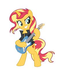 Size: 5859x7000 | Tagged: safe, artist:emeraldblast63, idw, character:sunset shimmer, species:pony, clothing, guitar, idw showified, jacket, leather jacket, musical instrument, show accurate, simple background, solo, transparent background