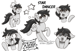 Size: 1500x1000 | Tagged: safe, artist:floofyfoxcomics, seven seas, character:star dancer, species:earth pony, species:pony, my little pony: the manga, black and white, grayscale, monochrome, solo, teapot